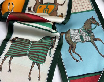 Horse Print Silk-Feel Scarf | Skinny Neck Scarf, Bag Accessory