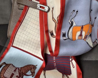 Horse Print Silk-Feel Scarf | Thin Long Neck Scarf, Bag Scarf, Hair Accessory