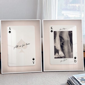 Impressão de carta de baralho, presente de casamento personalizado, arte de parede de 2 peças