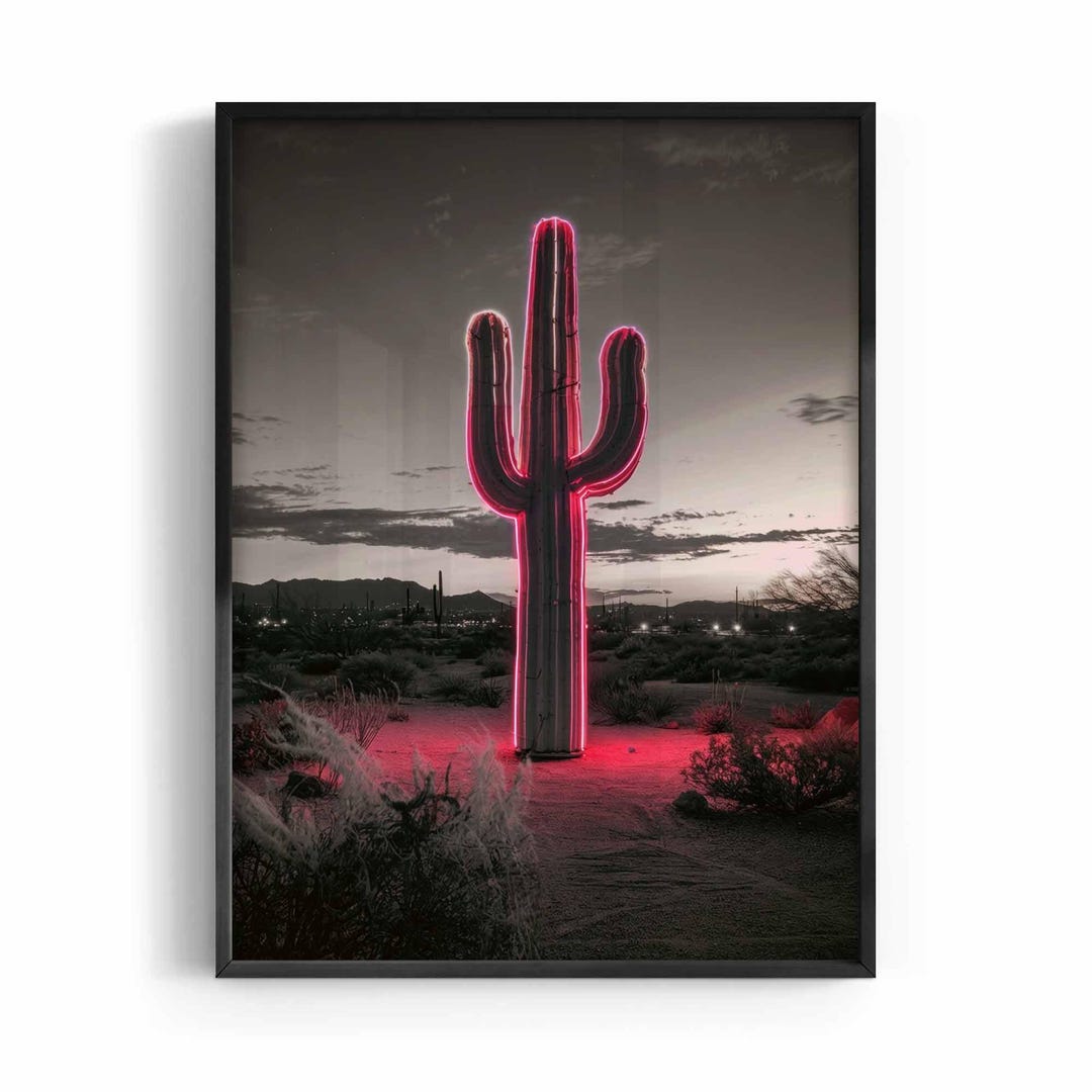 Neon Cactus Art Print - Pink Neon, Desert, Western Wall Art, Cowboy ...