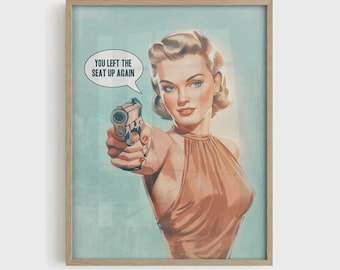 Grappige badkamerprint: retro toiletmuurkunst