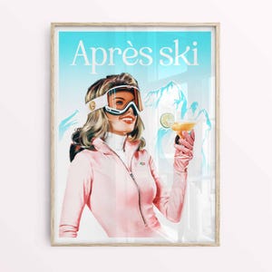 Plakat Après-Ski | Retro Vintage Ski Wall Art | Wydruk Glamorous Skier Girl | Dekoracja ścienna Ski Cabin Chalet
