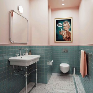 Funny Bathroom Wall Art | Vintage Woman With Gun Poster | Retro Toilet ...