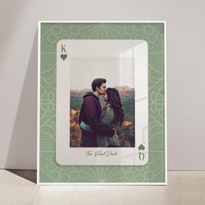 Impression photo personnalisée roi et reine vert sauge, art mural cartes à jouer couples