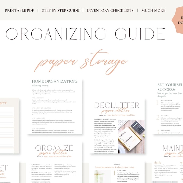 Paper Storage & Organizing / Decluttering Checklist / Printable Guide / Digital Download