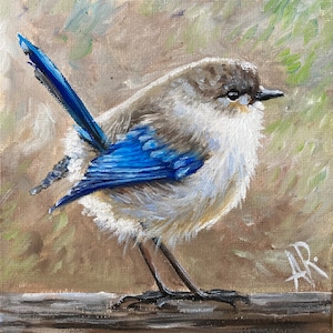 Pintura de pajarito al óleo sobre cartón lienzo.