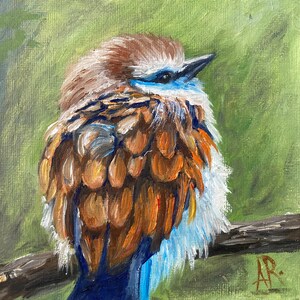 Peinture de petit oiseau à l’huile sur carton entoilé