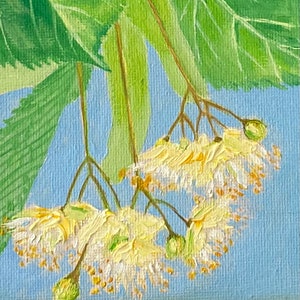 Fiore di tiglio, pittura ad olio su tela, pittura originale, pittura di paesaggio, pittura all'aria aperta, arte impressionista. image 7