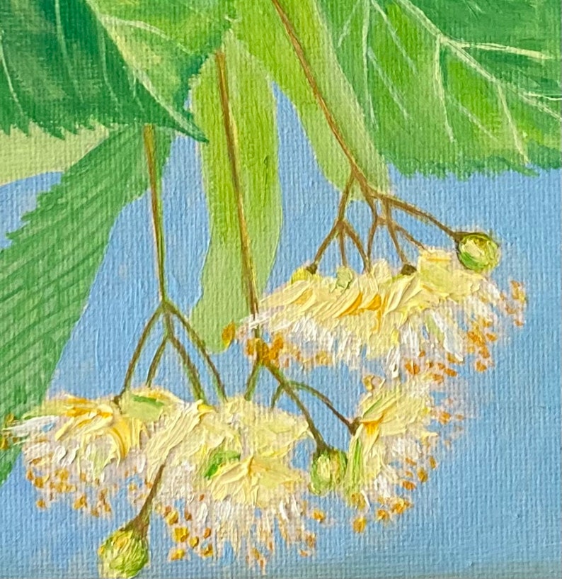 Fiore di tiglio, pittura ad olio su tela, pittura originale, pittura di paesaggio, pittura all'aria aperta, arte impressionista. image 7