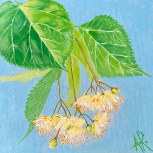 Fiore di tiglio, pittura ad olio su tela, pittura originale, pittura di paesaggio, pittura all'aria aperta, arte impressionista. image 6