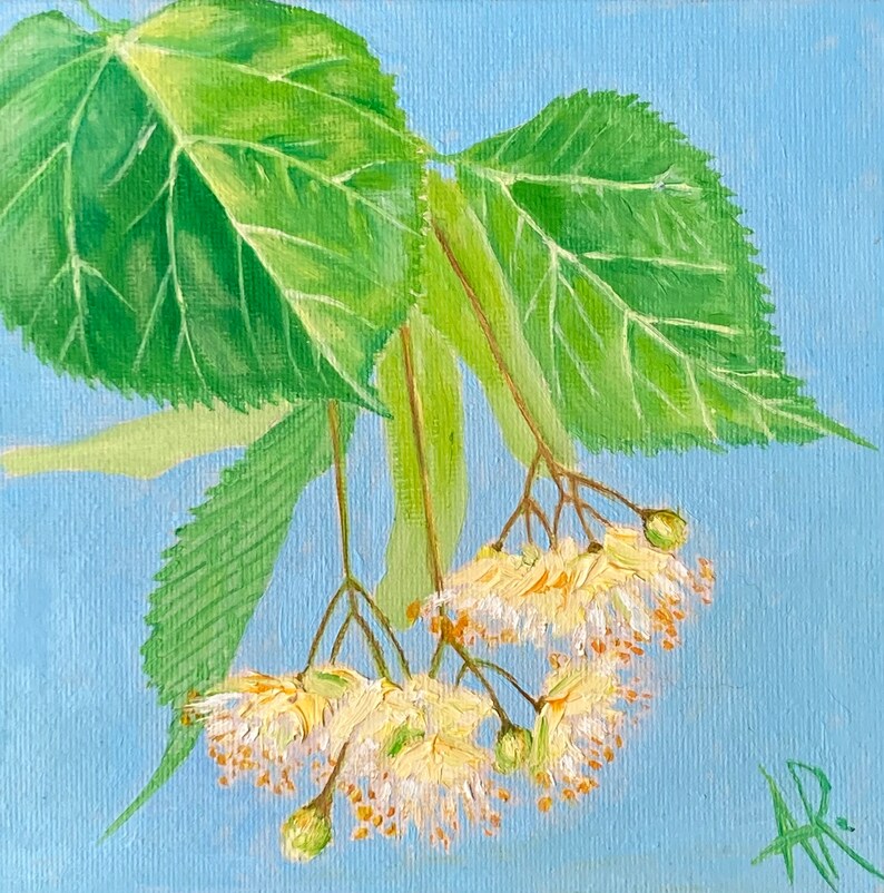 Fiore di tiglio, pittura ad olio su tela, pittura originale, pittura di paesaggio, pittura all'aria aperta, arte impressionista. image 6