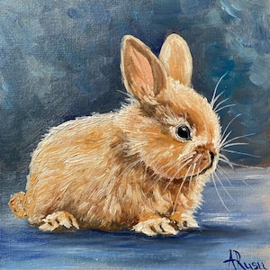 Petit lapin ,peinture à l’huile de petit lapin ,sur carton entoile  ,œuvre d’arte ,cadeau idéal coloré en miniature !