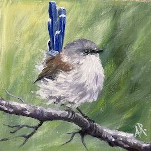 Pintura al óleo de pequeños pájaros sobre cartón lienzo.