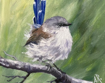 Peinture à l’huile de petit oiseaux sur carton entoilé