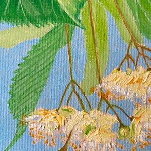 Fiore di tiglio, pittura ad olio su tela, pittura originale, pittura di paesaggio, pittura all'aria aperta, arte impressionista. image 5