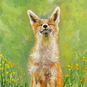 Petit renard,peinture à l’huile  sur carton entoile  ,œuvre d’arte coloré ,cadeau idéal  en miniature !