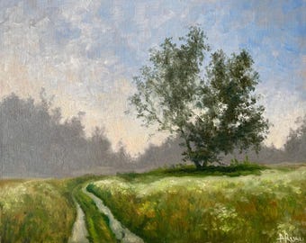 Early morning oil painting, landscape painting.