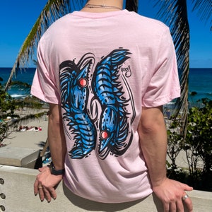 Hook Short Sleeve Sunset Shrimp Tee Unisex Print on Back