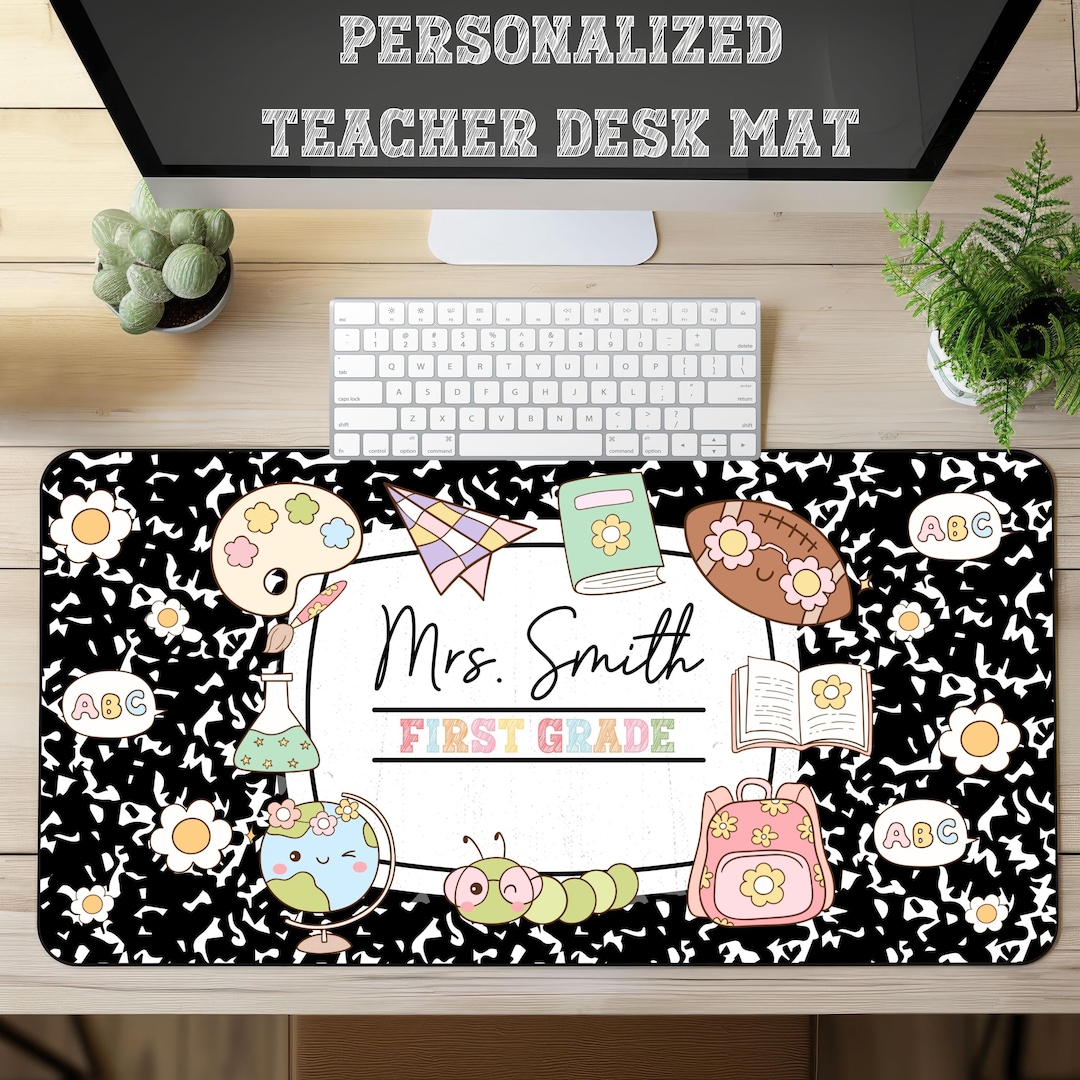 Personalized Teacher Desk Mat With Name and Grade, Custom Teacher Desk ...