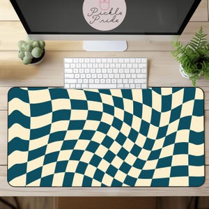 Cute Desk Mat, Blue Wavy Checkerboard Desk Mat, Desk Mat Cute, Desk Mat Aesthetic, Cute Desk Decor, Desk Mat Blue, Cute Mousepad