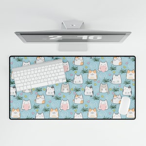Kawaii Cat Desk Mat, Cute Desk Mat, Desk Mat Kawaii, Desk Mat Aesthetic, Cat Desk Mat, Kawaii Mousepad, Desk Mat Cute, Anime Desk Mat,