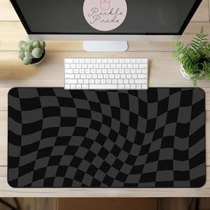 Cute Desk Mat, Black Wavy Checkerboard Desk Mat, Desk Mat Cute, Desk Mat Aesthetic, Cute Desk Decor, Desk Mat Black White, Cute Mousepad