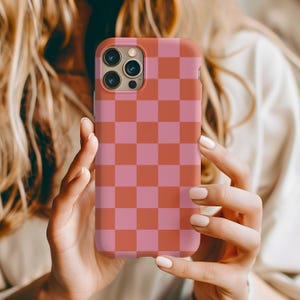 Checkered Phone Case, Pink Red Checkered Phone Case, Pink Red Hue Checkered Phone Case, Cute Phone Case, Checker Phone Case, Pink Phone Case