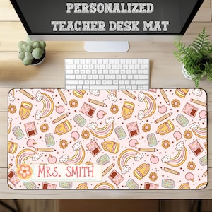 Personalized Teacher Desk Mat, Rainbow Desk Mat School Supplies Teacher Desk Mat, Custom Teacher Name Mousepad, Teacher Keyboard Mat