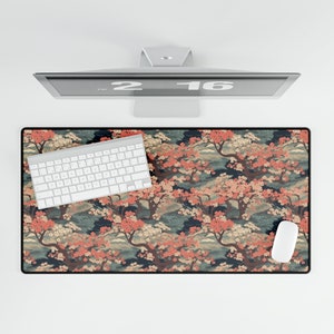 Desk Mat Japanese, Cute Desk Mat Japanese Desk Mat, Desk Mat Aesthetic, Sakura Tree Japanese Cherry Blossom Desk Mat, Desk Mat Nature