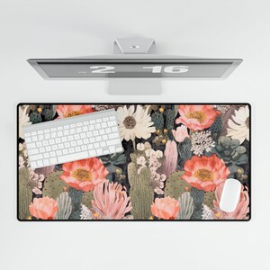 Cute Desk Mat, Desert Floral Desk Mat, Desk Mat Cute, Desk Mat Aesthetic, Cute Desk Decor, Cactus Blossom Desk Mat, Cute Mousepad
