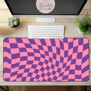 Cute Desk Mat, Purple Wavy Checkerboard Desk Mat, Desk Mat Cute, Desk Mat Aesthetic, Cute Desk Decor, Desk Mat Purple, Cute Mousepad