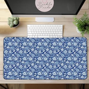 Alfombrilla de escritorio Toile De Jouy, alfombrilla de escritorio Chinoiserie, alfombrilla de escritorio floral francesa vintage azul y blanco, alfombrilla de escritorio Toile De Jouy azul, alfombrilla de ratón Toile