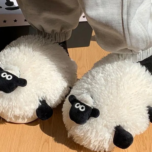 Fluffy White Sheep Fun House Slippers - Cozy and Playful Indoor Footwear