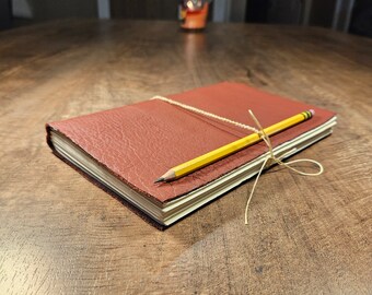 Vintage Style Red Leather Journal- Handound in Genuine Italian Leather- Soft Cover- Tie Closure