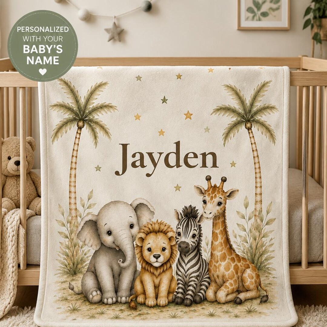 Personalized Safari Baby Blanket, Custom Baby Name Blanket for Boys ...