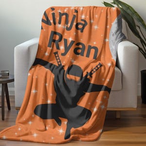 Ninja Blanket - Personalized Custom Throw for Kids Bedding & Decor, Sleepover Gift, Fun Ninja Room Accessory