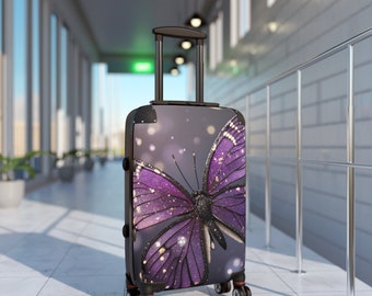 Fly in style, Purple Butterfly, Suitcase, 360 Swivel Wheels, Safety Lock, Adjustable Handle