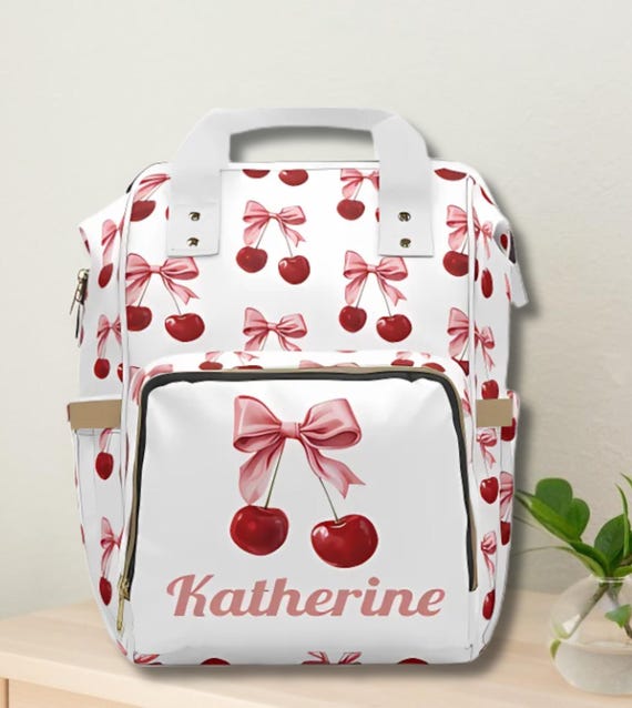 Cherry Diaper Bag Custom Name Baby Girl Gift Bag Cherry Print Cute