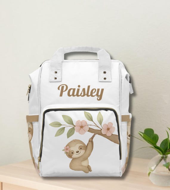 Personalized Sloth Diaper Bag Backpack Custom Name Baby Gift Cute