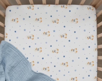 Personalized Boy Goose Crib Sheet, Blue Goose Nursery Bedding, Custom Name Baby Bedding, Neutral Baby Boy Nursery Decor