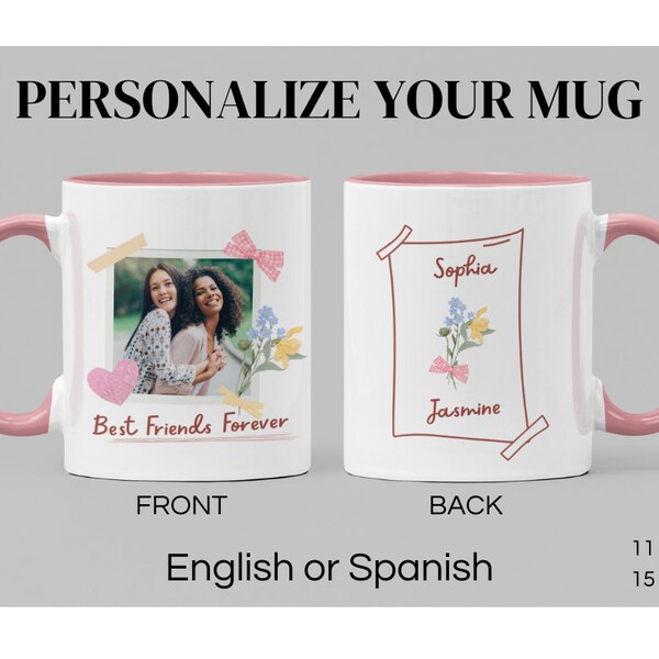 Best Friends Forever, Taza Personalizada foto y nombres, español-ingles, Regalo Para Amigas, Mejores Amigas Por Siempre, Regalo Mejor Amiga