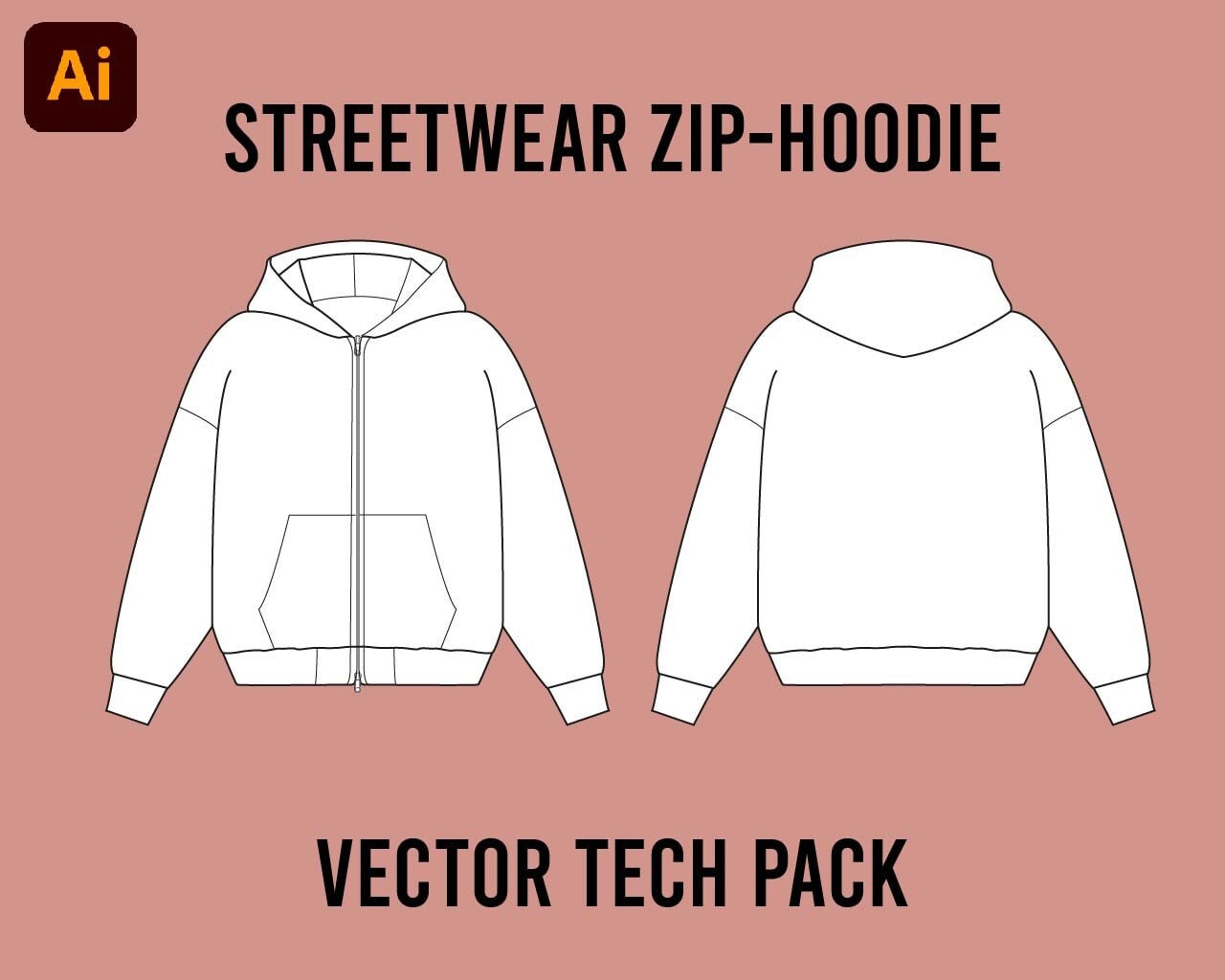 Streetwear Boxy Oversize Fit Hoodie Vector Adobe Illustrator Tech Pack Mock up Template Techpack Download File Etsy UK