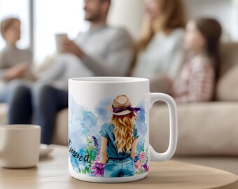 Gepersonaliseerde keramieken mok vrouw met blond haar | Moederdagcadeau