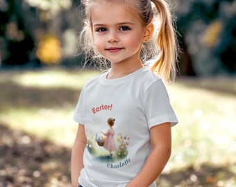 Gepersonaliseerde paas-T-shirt, grafische feestdag meisjes T-shirt, custom lentetop