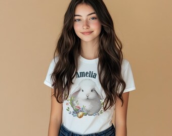 Gepersonaliseerde paashaas-T-shirt, vakantie-T-shirt tienermeisjes