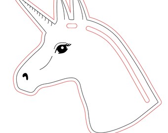 Könnte beinhalten: Linienzeichnung eines Einhornkopfes mit einem einzigen Horn und geschlossenem Auge. Das Einhorn blickt nach links.