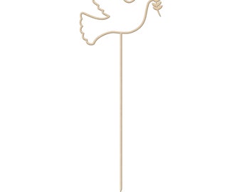 May include: A white outline of a dove with an olive branch in its beak, on a brown stick. The dove is a symbol of peace.