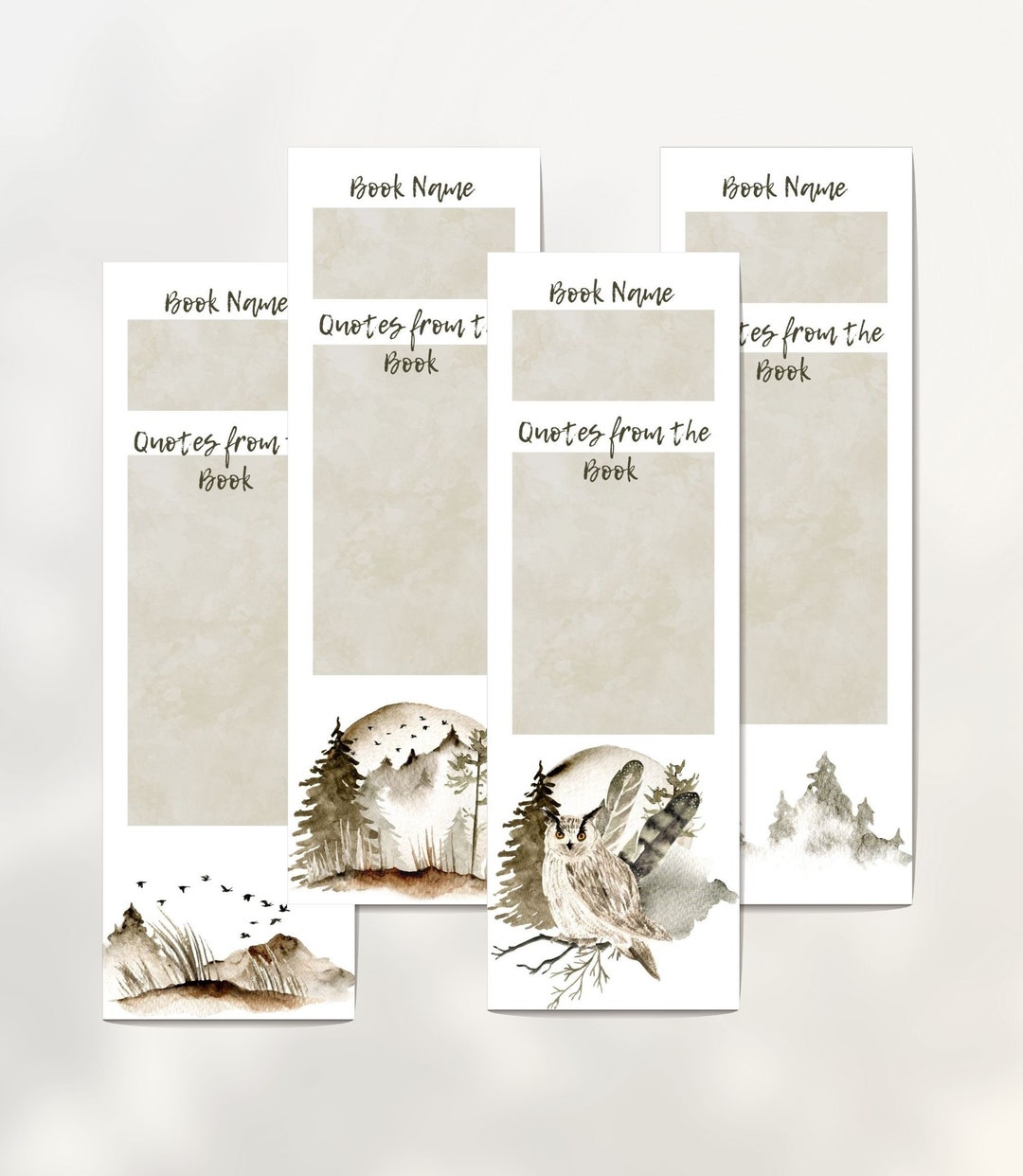 Set of 8 Printable Bookmarks, Watercolor Mountain, Animal and Tree ...