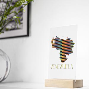 Venezuela Acrylic Sign with Wooden Stand - Venezuela Home Decor & Gift for Venezuelans, Travel Keepsake, Cruz-Diez Kinetic Art Venezuela