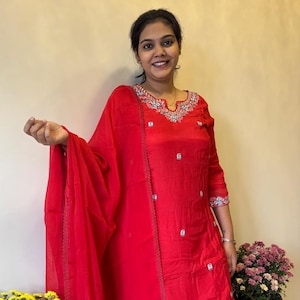 Beautiful Mislin Printed Kurti With Pant And Dupatta Set,Kurti For Women And Girls,Kurti Pant Set,Indian Kurti Set,